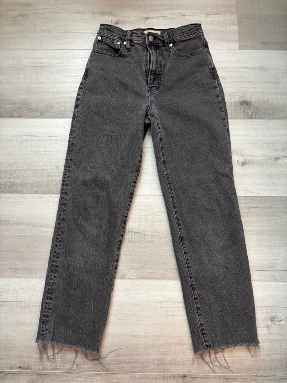 Madewell Perfect Vintage High Rise Straight Jeans Black Wash Raw Hem Size 26